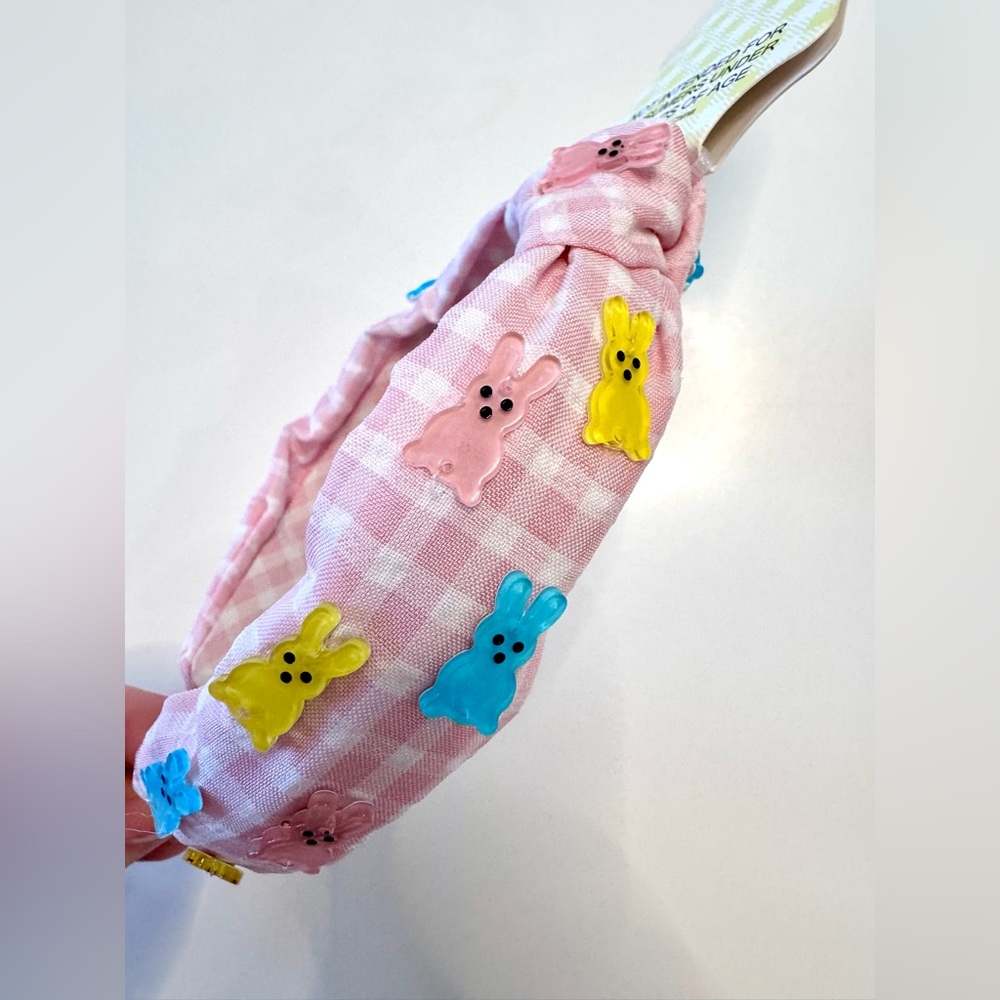 Piper K Pink Gingham Headband with Colorful Bunny Accents, Spring, Easter